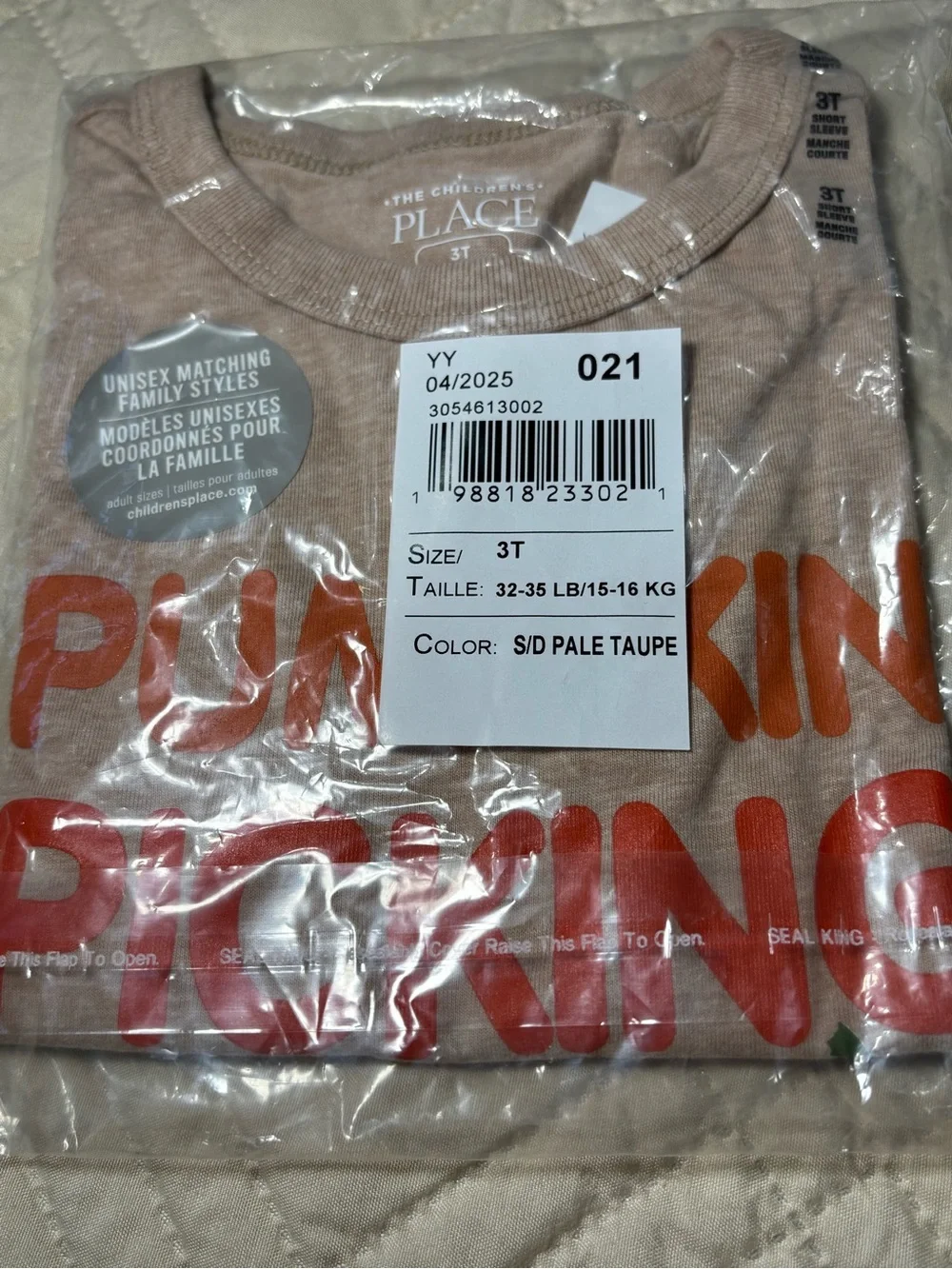 Children's Place 3T Pumpkin Picking Crew Short Sleeve Graphic Tee